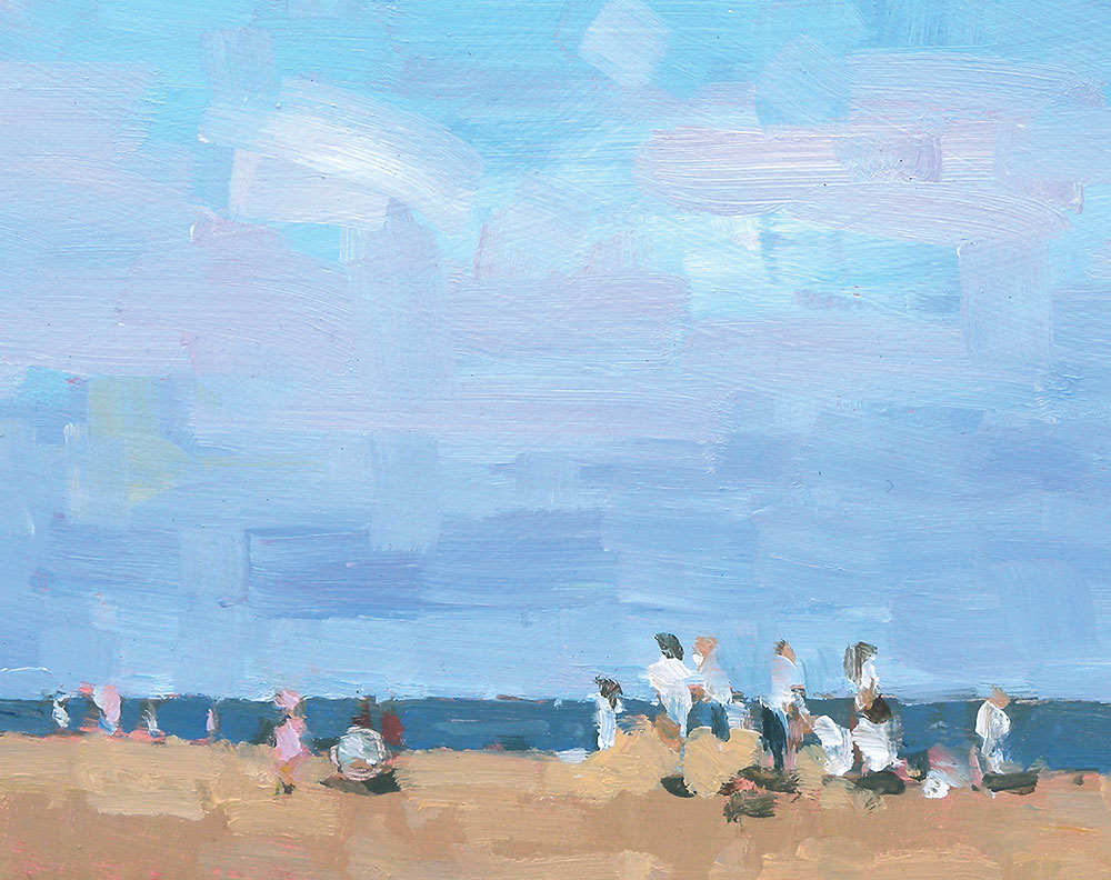 Beach scene with a blue sky