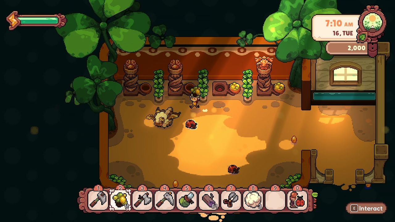 Fourleaf Fields - A farmer feeding their pet ladybug