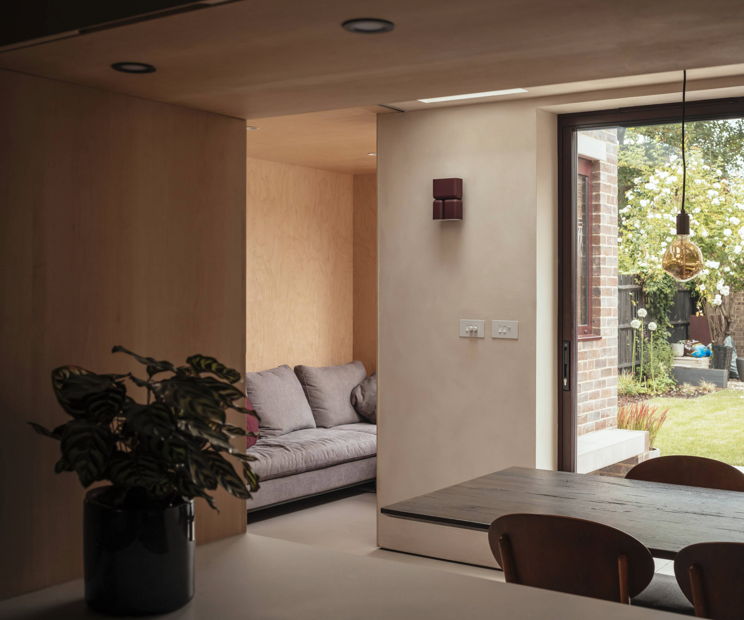 View into the garden and diner living area from the kitchen 