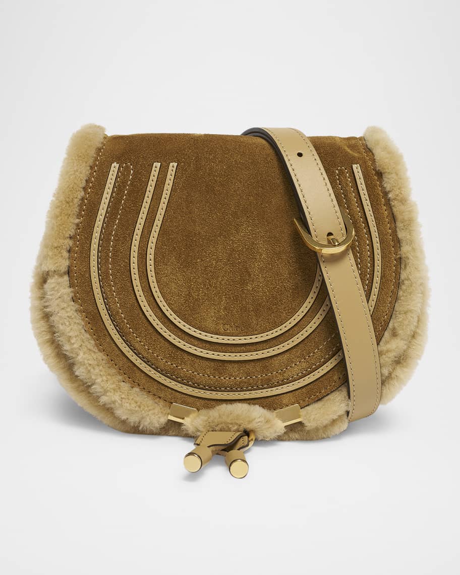 Marcie Shearling-Trim Suede Saddle Crossbody Bag