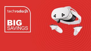 The Meta Quest 3S on a red background with text saying Big Savings.