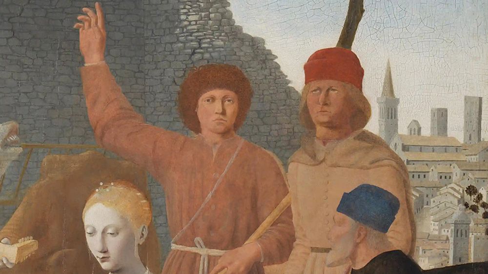 Detail of the restoration of Piero della Francesca&rsquo;s Nativity at the National Gallery