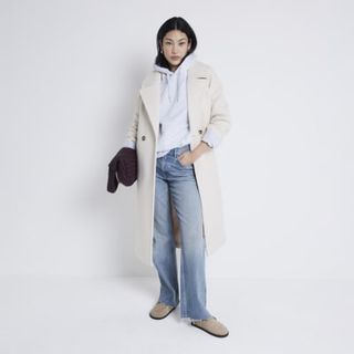 Cream Double Breasted Slouch Coat