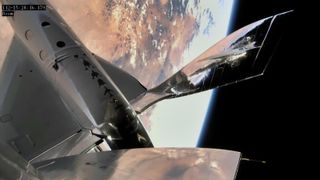 The view from Virgin Galactic's VSS Unity space plane during its third crewed spaceflight, which took place on May 22, 2021.