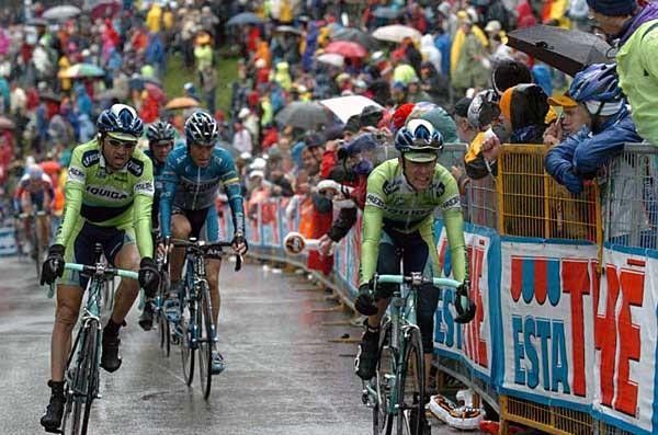 A couple of Liquigas lads are happy to make it to the finish