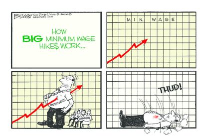 Political cartoon U.S. Minimum wage business economy