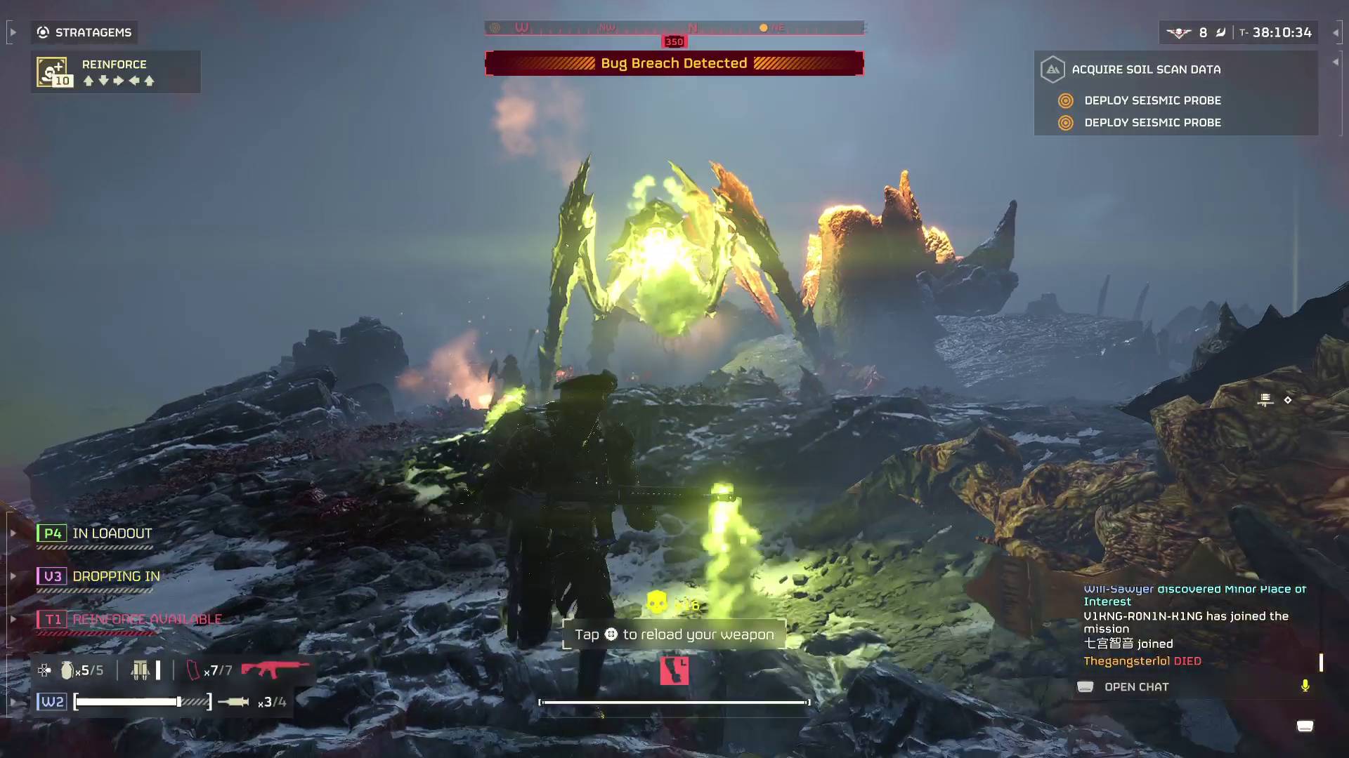 Helldivers 2 Terminid bugs Bile titan spewing green bile at helldiver