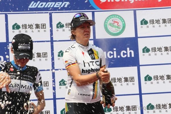 Ina Yoko Teutenberg and Elizabeth Armitstead celebrate with Chinese 'champagne'