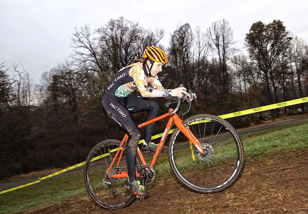 Kathryn Cummin (Jalapeno Racing VanHof Cycles) mashes her way into second place in the day.
