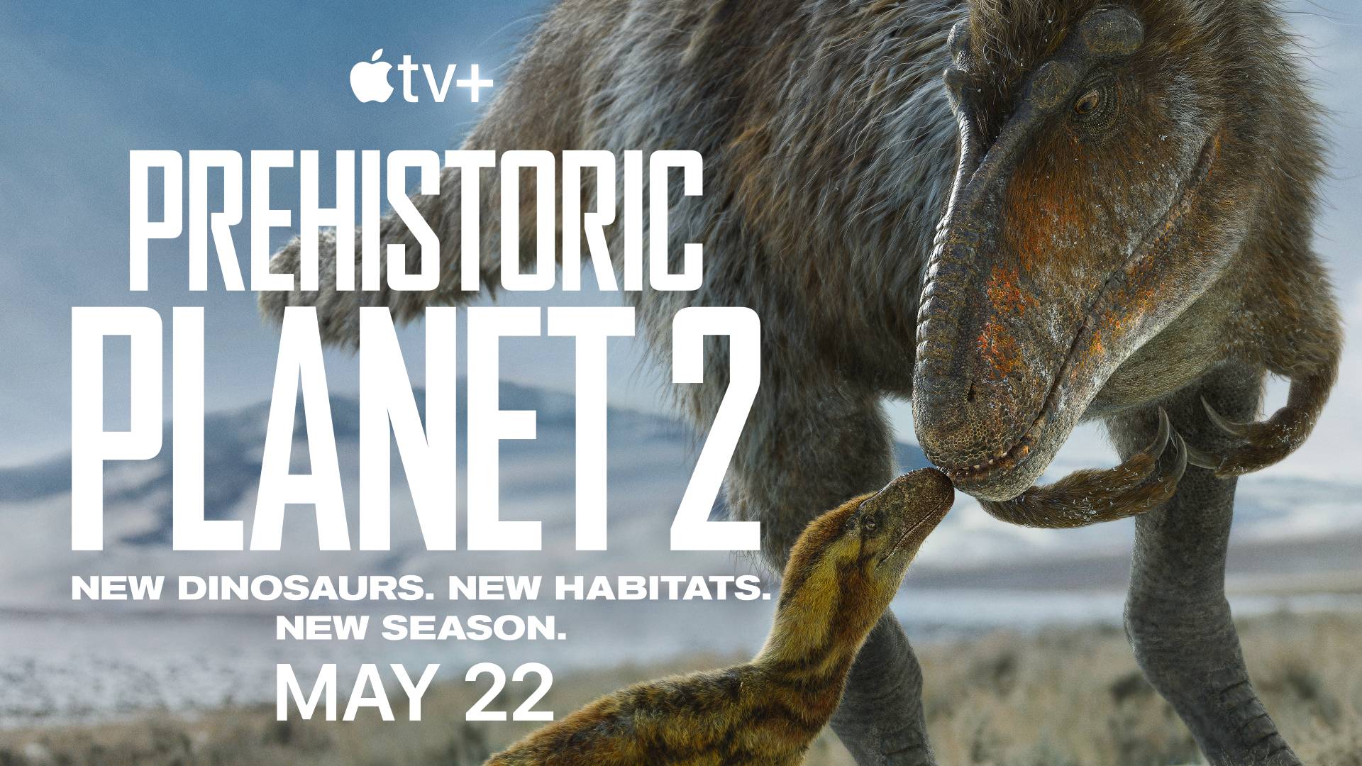 Das First-Look-Bild von Prehistoric Planet 2 zeigt einen Mutter- und einen Baby-Dinosaurier.