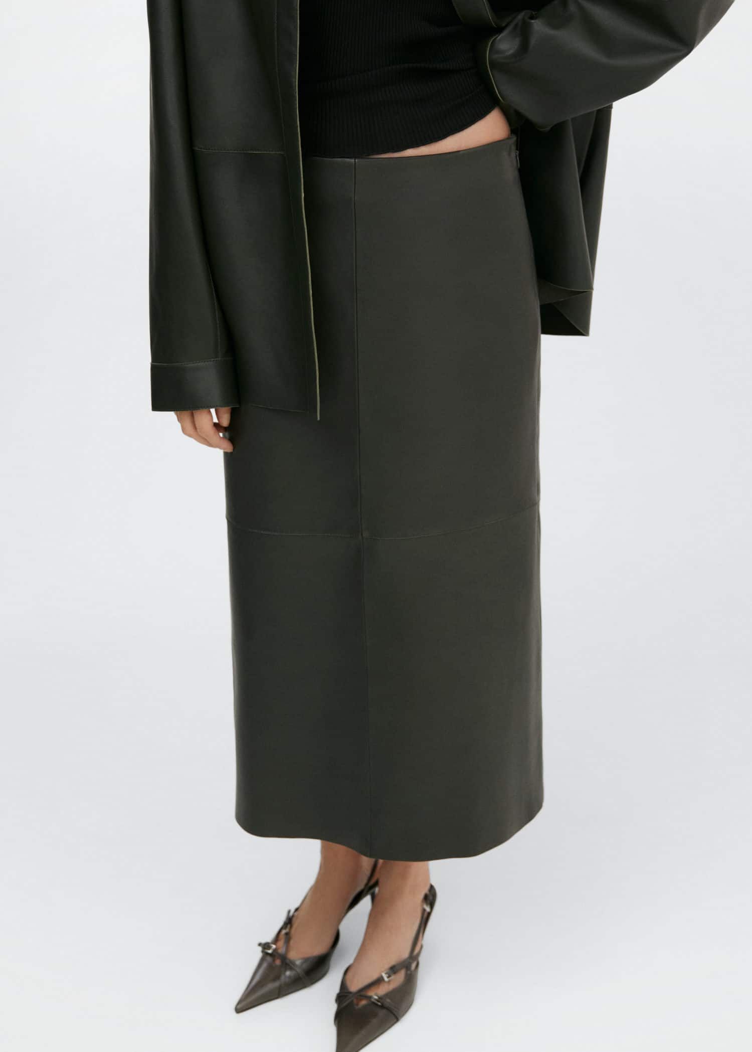 Mango, Leather Midi Skirt
