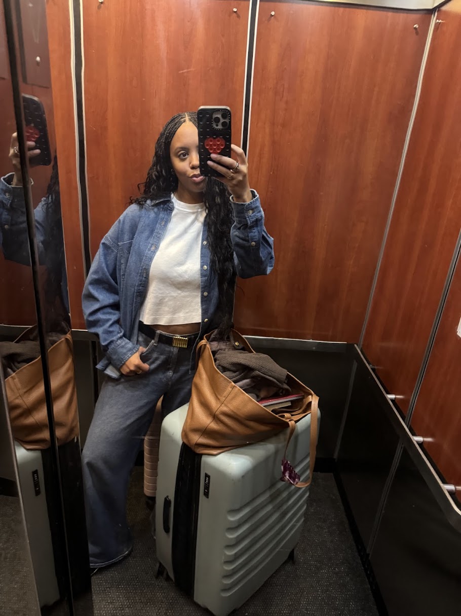 Sierra Mayhew wearing an airplane outfit.