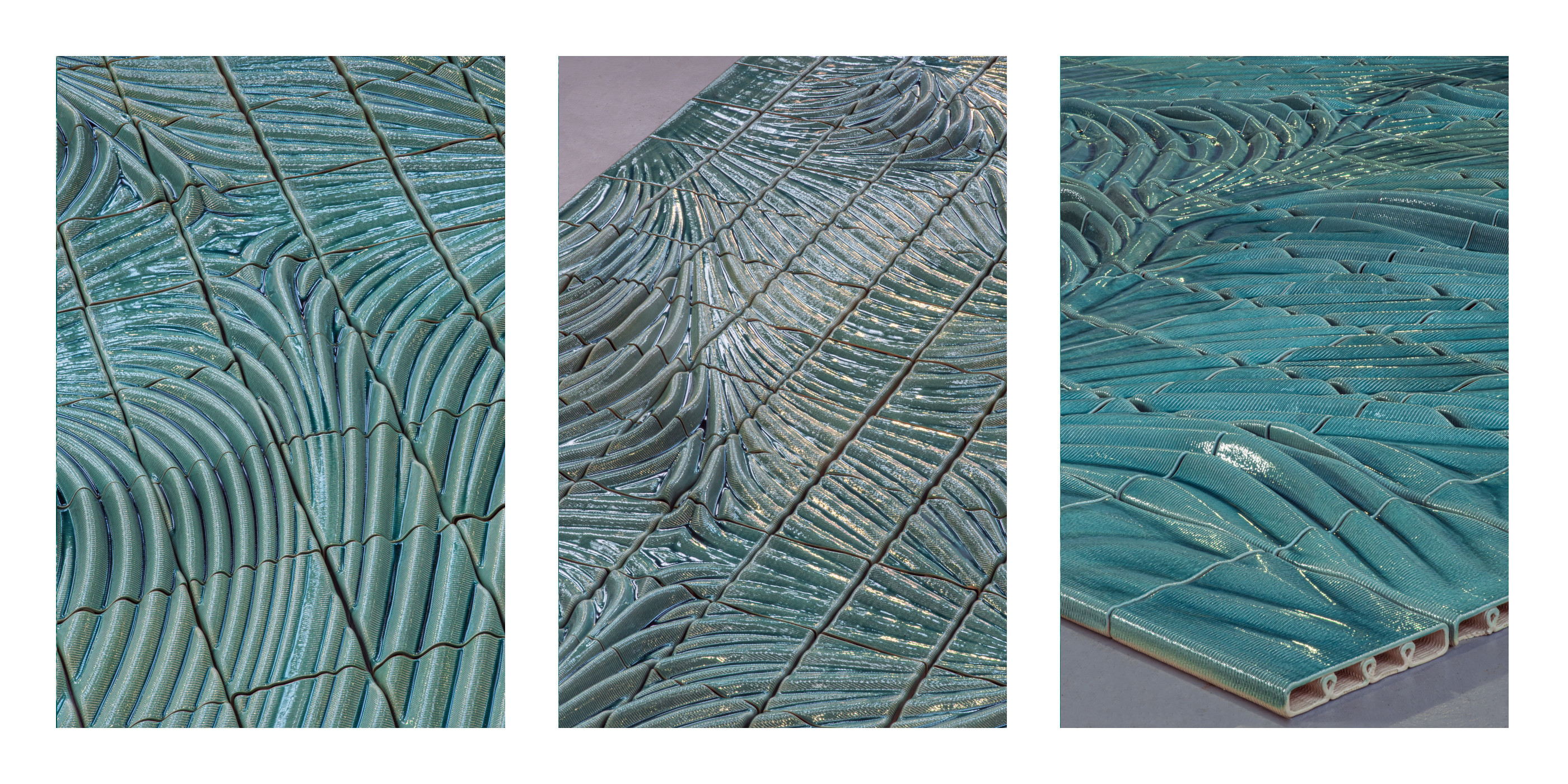 Detail of the individual tiles set out in the studio