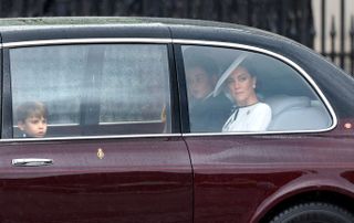 Kate Middleton, Prince George and Prince Louis riding in a car for Trooping the Colour 2024