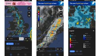 Screenshots showing RainViewer on Android