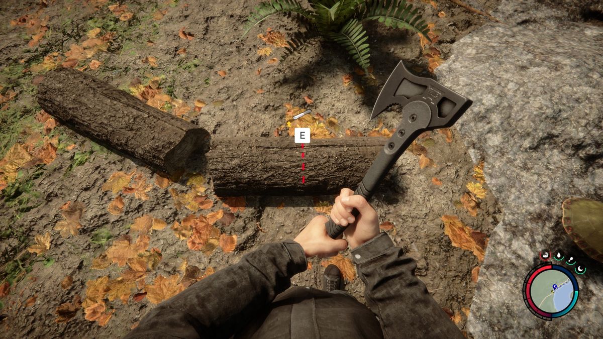 sons of the forest hands holding an axe choppinglogs