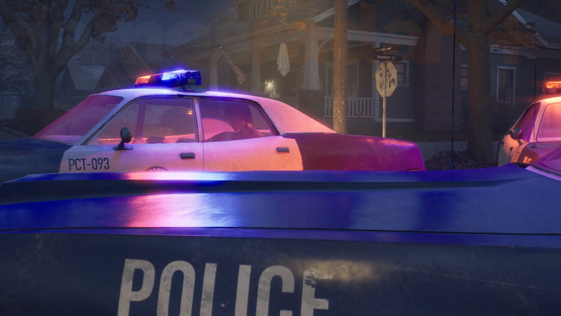 Michael Myers sits, detained, in a police car in Halloween the Game.