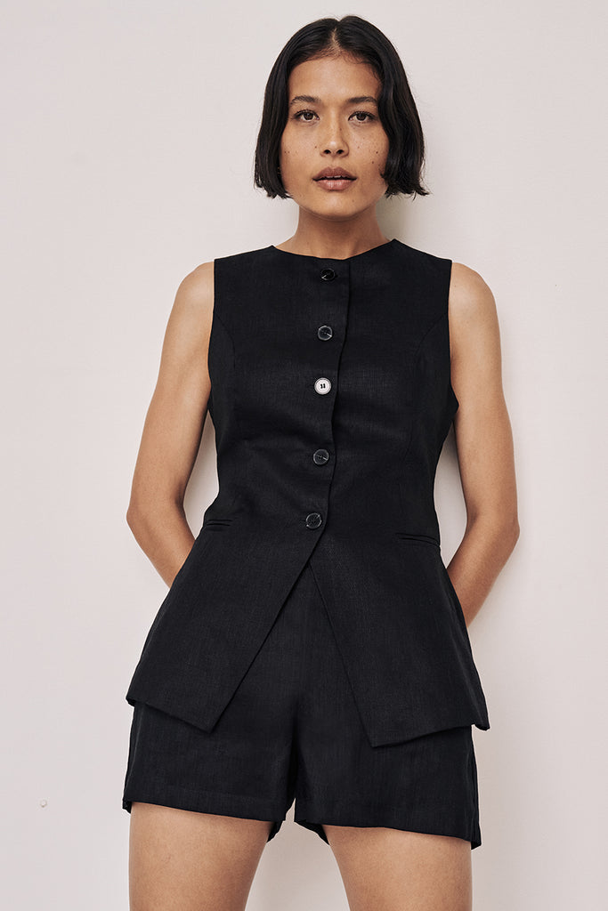 Alessia Black Linen  Vest