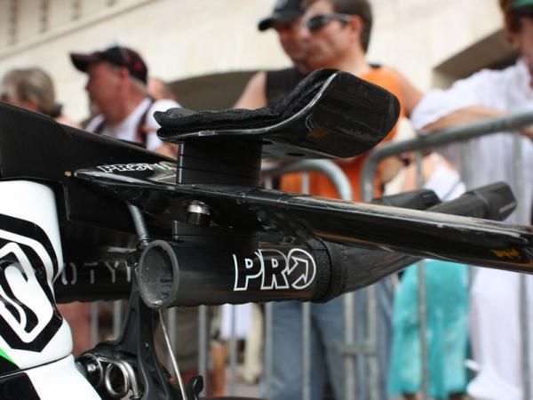 A couple of spacers are needed to achieve the desired angle on Grabsch's aero extensions.