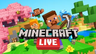 Official Minecraft key art with the &quot;Minecraft Live&quot; logo on top.