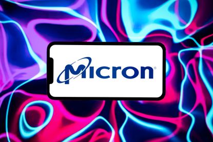 Micron logo displayed on a mobile phone screen