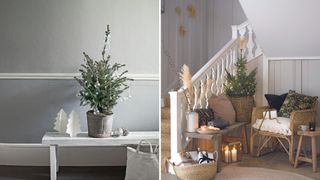 Compilation of two hallways style for Christmas with benches
