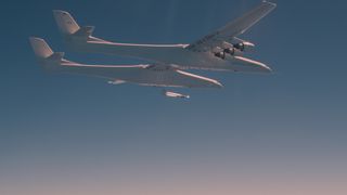 Stratolaunch's Talon-0 falls from its Roc carrier aircraft on May 13, 2023.