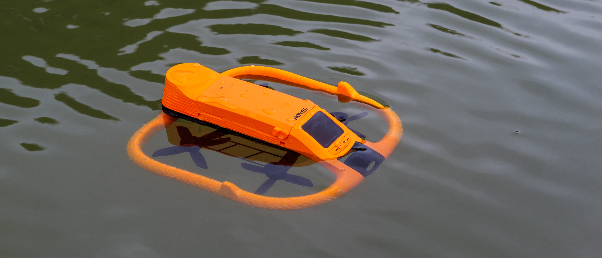 HoverAir Aqua drone floating on water