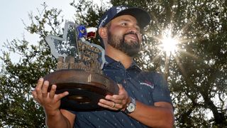 J.J Spaun with the 2022 Valero Texas Open trophy