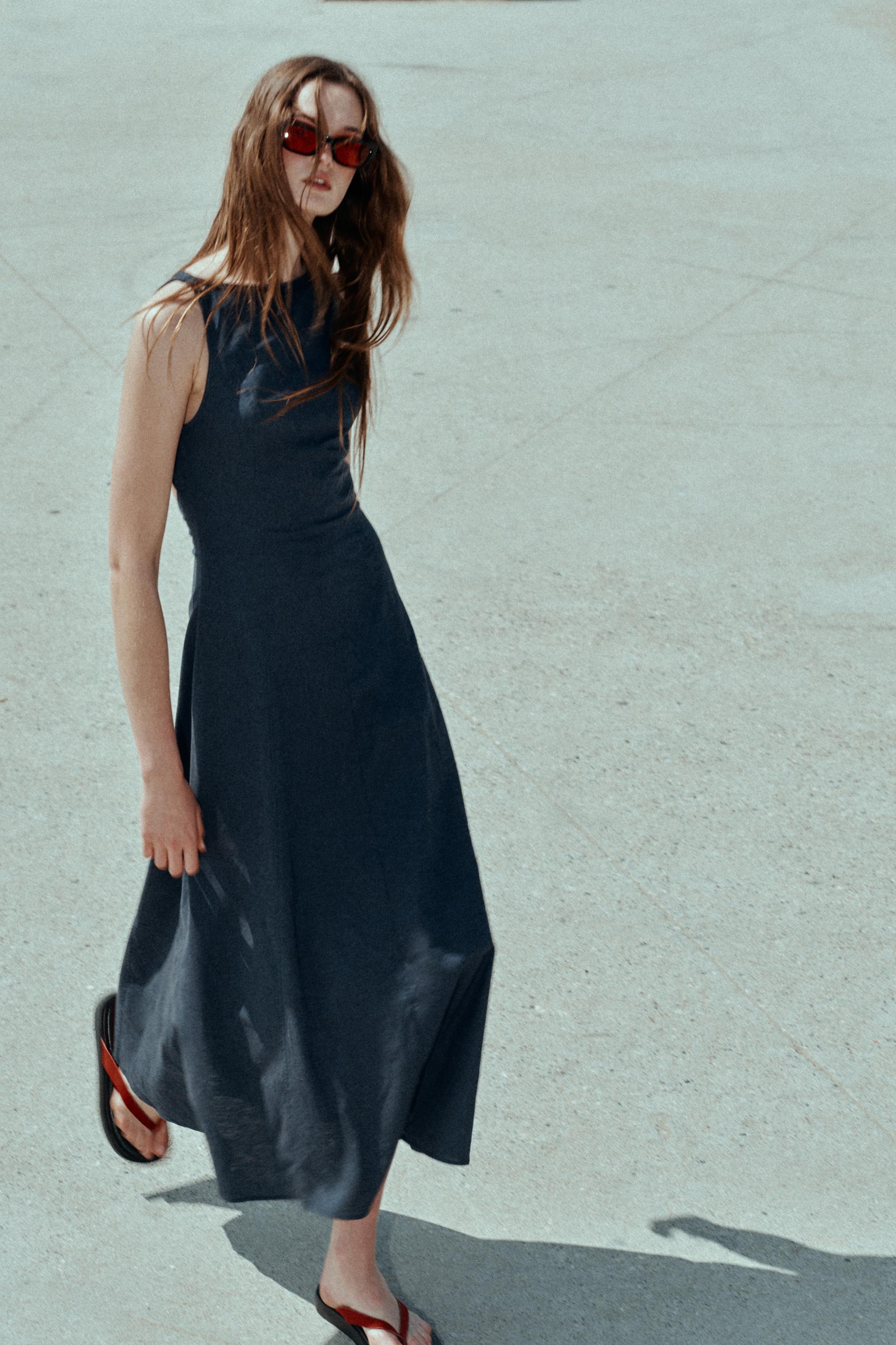 Midi Linen Blend Dress With Open Back