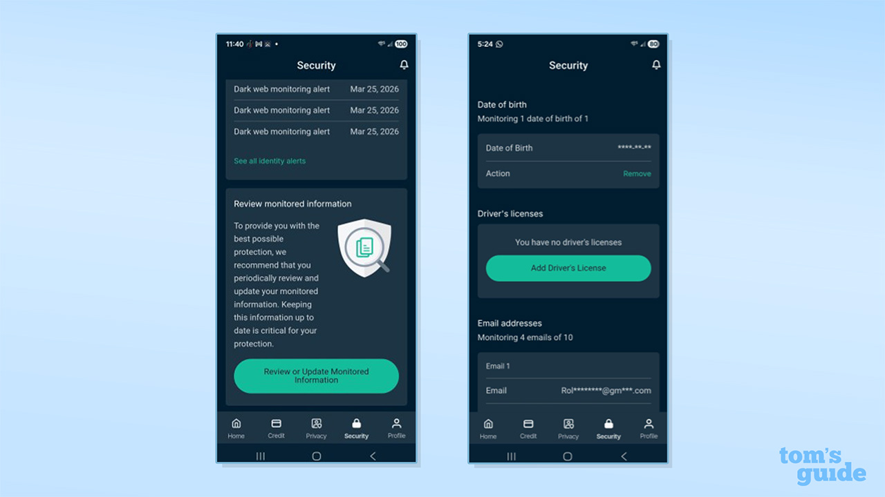 تصاویری از برنامه ExpressVPN Identity Defender که صفحه به روز رسانی اطلاعات را نشان می دهد.