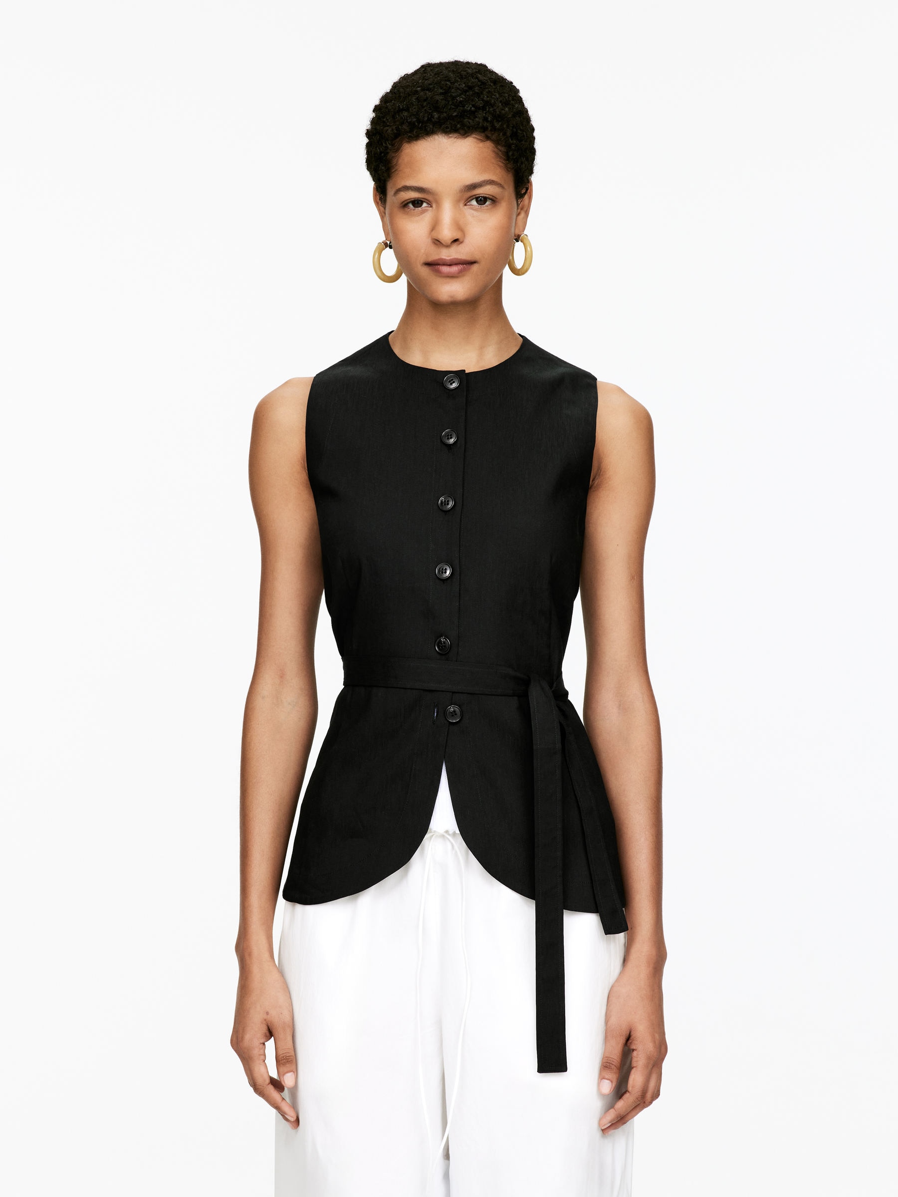 Linen-Blend Waistcoat – Black – Women – Arket Gb