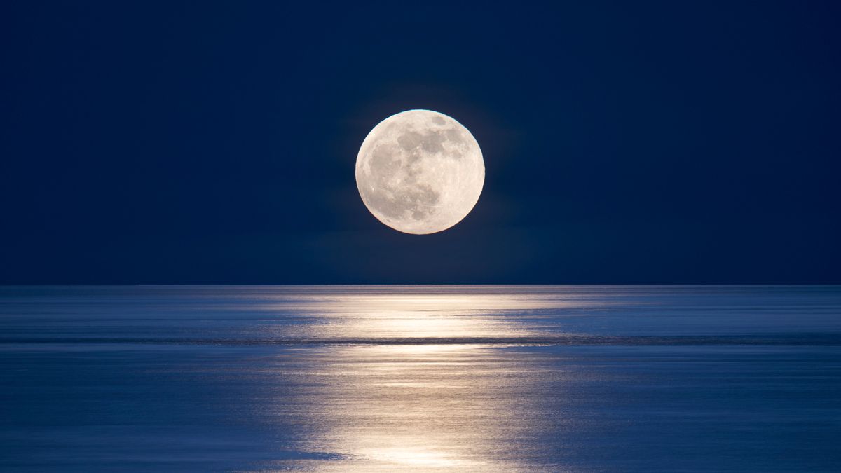 Moonrise over sea. Stock photo Seattle, San Juan islands giant moonrise over Salish sea