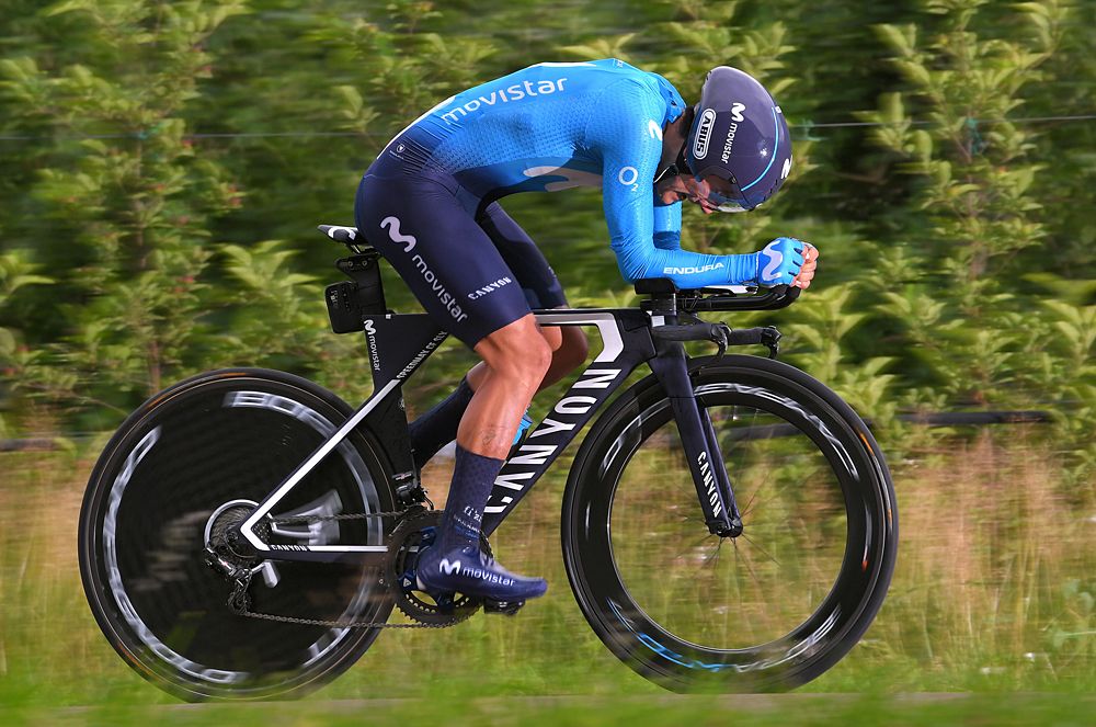 Richard Carapaz (Movistar) during the stage 16 time trial at the Giro d'Italia
