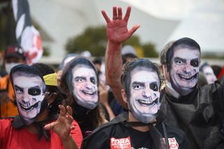 Protestors demonstrating against Bolsonaro’s Covid-19 policies in Brasilia