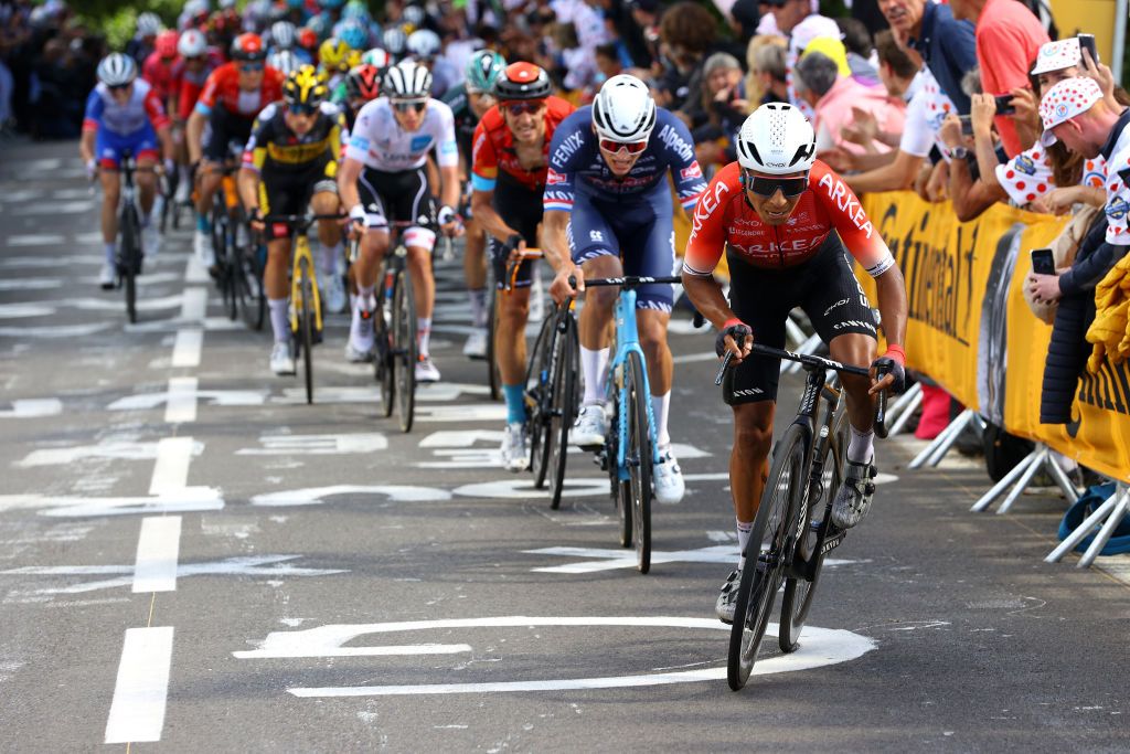 MRDEBRETAGNE GUERLDAN FRANCE JUNE 27 Nairo Quintana of Colombia and Team Arka Samsic Mathieu Van Der Poel of The Netherlands and Team AlpecinFenix attack in breakaway during the 108th Tour de France 2021 Stage 2 a 1835km stage from PerrosGuirec to MrdeBretagne Guerldan 293m LeTour TDF2021 on June 27 2021 in MrdeBretagne Guerldan France Photo by Tim de WaeleGetty Images