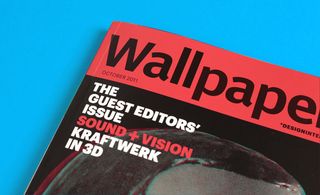 Top corner of the magazine with the words "The guest editors' issue, sound & vision, Kraftwerk in 3D"n
