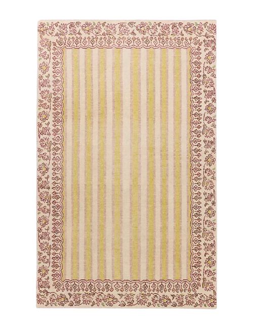 Lilia Hand-Knotted Wool Striped Floral Border Rug