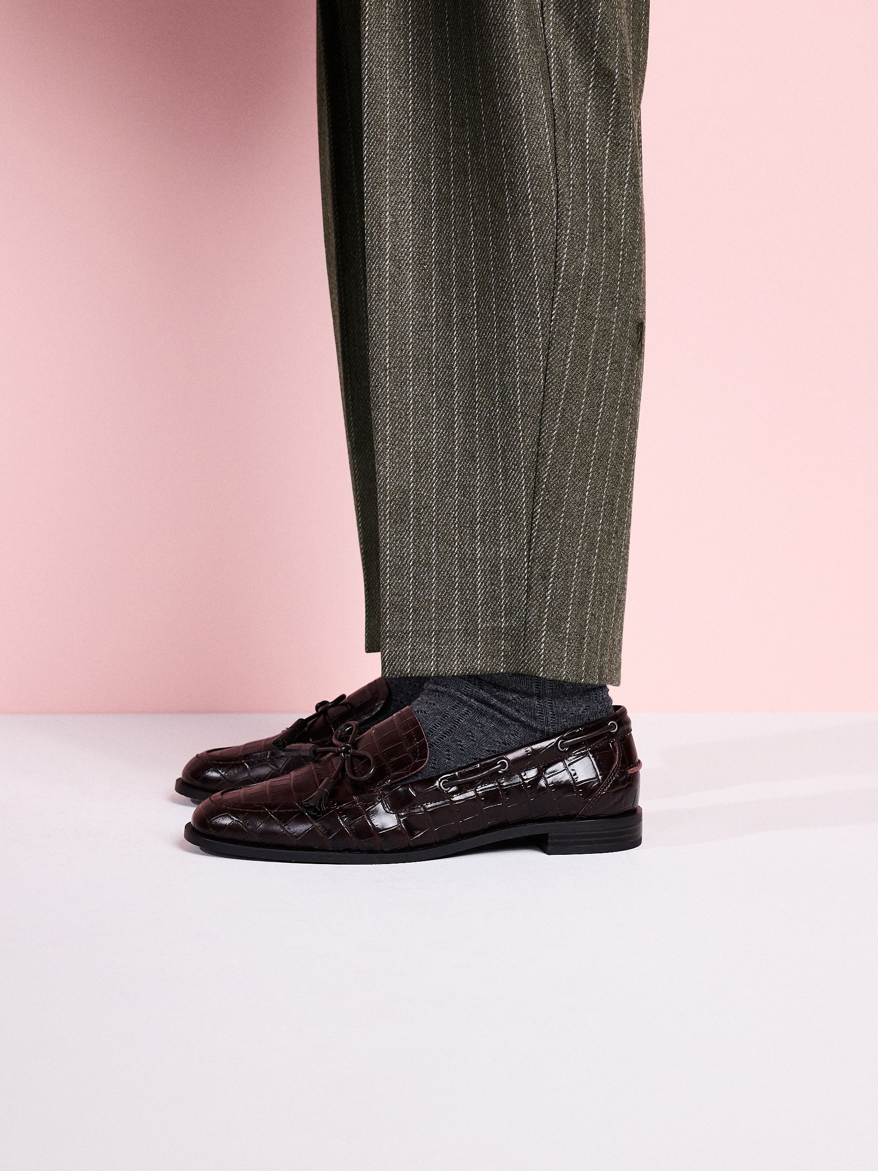 Chocolate Brown Croc Embossed Tabitha Simmons X Next Urban Leather Bow Loafers