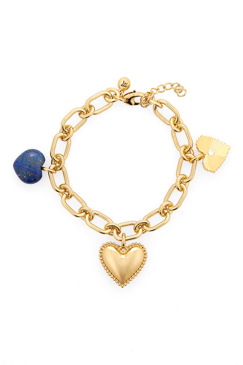 Engine Turned Lapis Heart Charm Bracelet