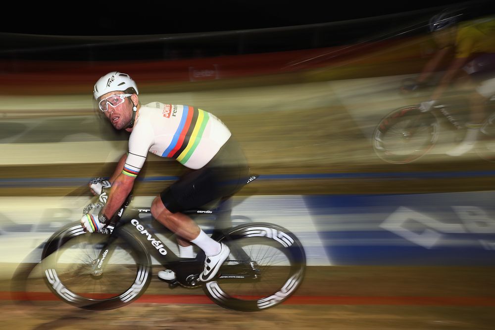 Mark Cavendish of Great Britain in action in his first race of the opening evening of the Ghent six day race