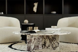 A marble coffee table with distinct veining