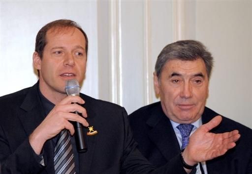 Christian Prudhomme and Eddy Merckx at the Tour of Oman presentation in Paris