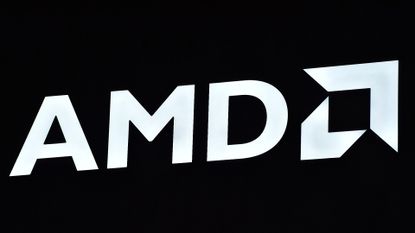 AMD logo pictured at Mobile World Congress (MWC) in 2023.