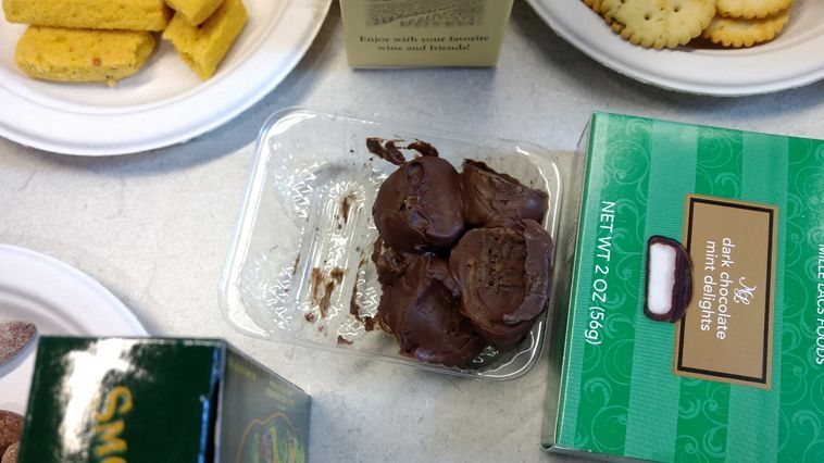 These mint chocolates were melted when they arrived at our lab.