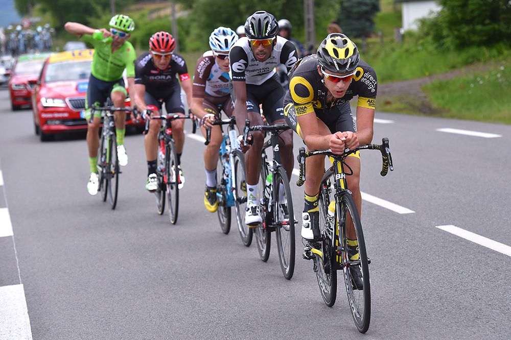 Lilian Calmejane (Direct Energy) in the breakaway on stage 2 of the Criterium du Dauphine
