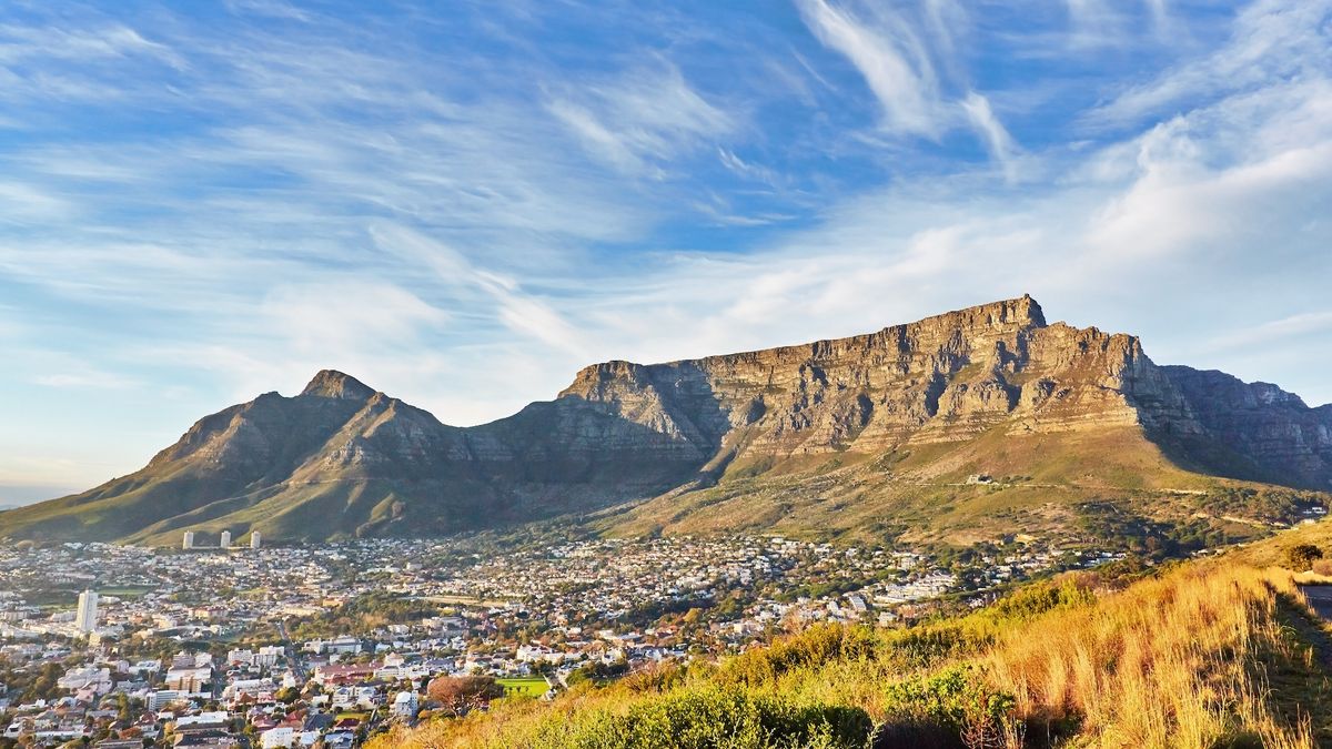 View of Table Mountain and Cape Town City at sunrise