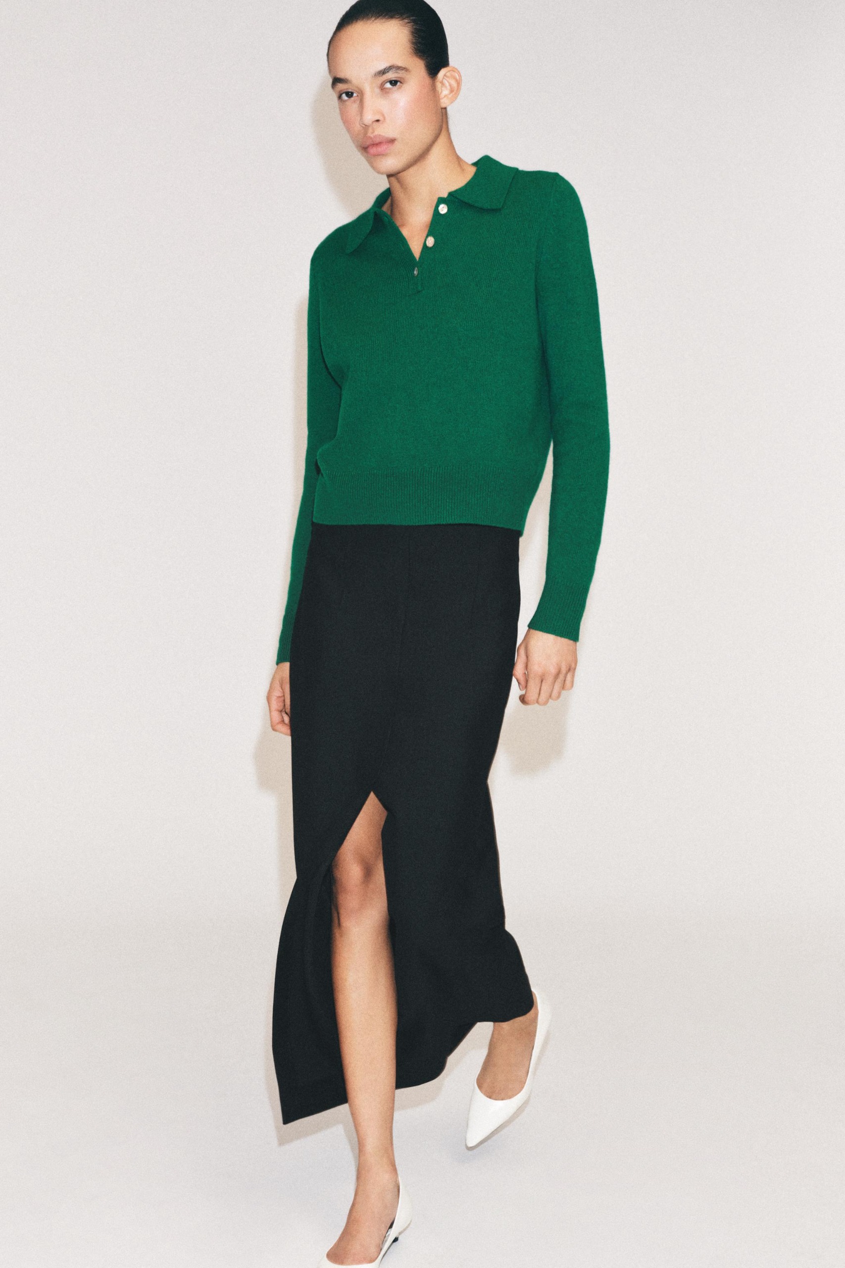 100% Wool Polo - Green - S