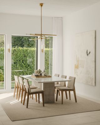 minimal dining room, neutral dining room with oversized art by Joshua Smith