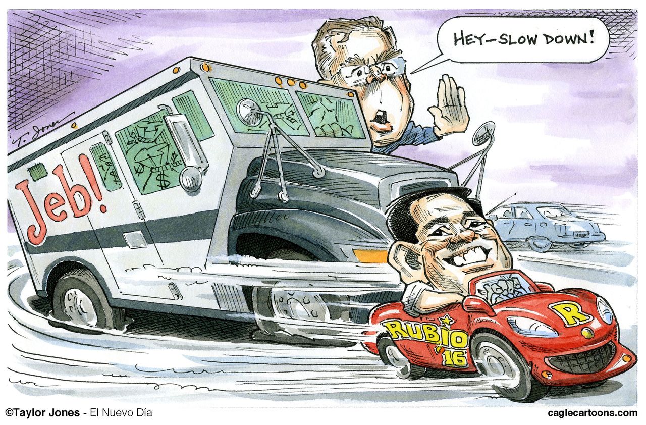 Political cartoon U.S. Bush Rubio 2016